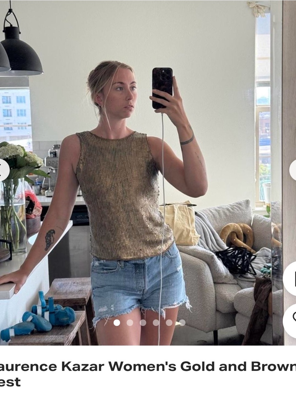 Laurence Kazar Gold Sequin Tank Top